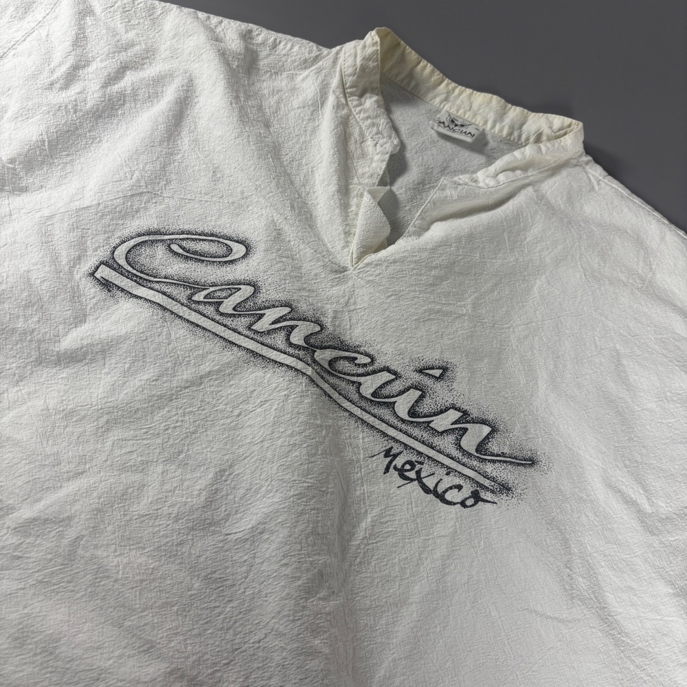 Vintage Cancun Mexico Top Single Stitch 80s‎ Mens M Pullover White Crinkled